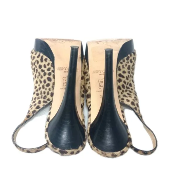 Jimmy Choo Clue Pumps Size 38.5  Leopard Printed Pony Hair Peep Toe Shoes