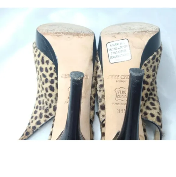 Jimmy Choo Clue Pumps Size 38.5  Leopard Printed Pony Hair Peep Toe Shoes