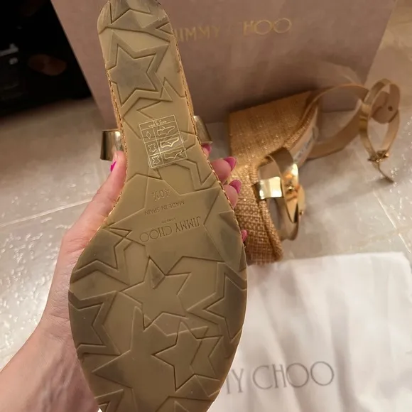 Jimmy Choo drya wedge /Gold Strappy Sandals with Platform