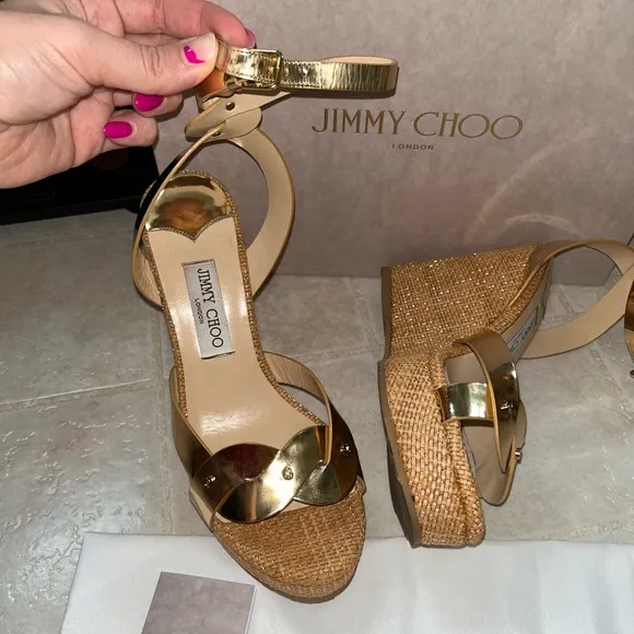 Jimmy Choo drya wedge /Gold Strappy Sandals with Platform
