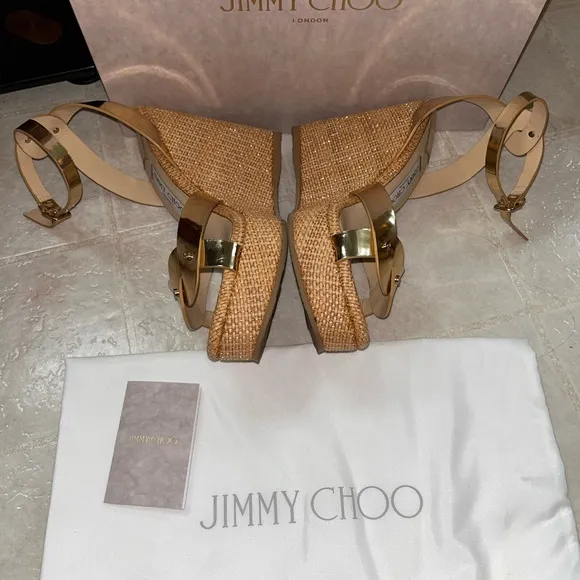 Jimmy Choo drya wedge /Gold Strappy Sandals with Platform