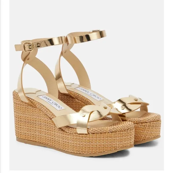 Jimmy Choo drya wedge /Gold Strappy Sandals with Platform
