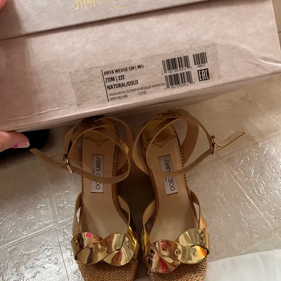 Jimmy Choo drya wedge /Gold Strappy Sandals with Platform