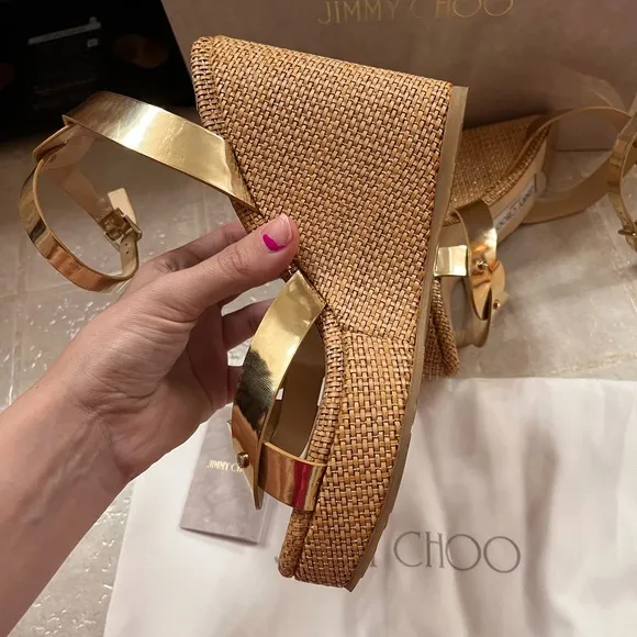 Jimmy Choo drya wedge /Gold Strappy Sandals with Platform
