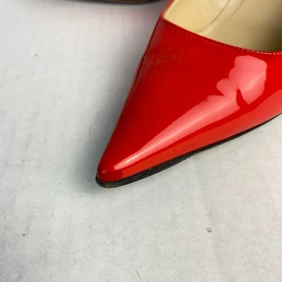 Jimmy Choo Heels Pumps Point Toe Stiletto Shoes Patent Leather Red 38 8