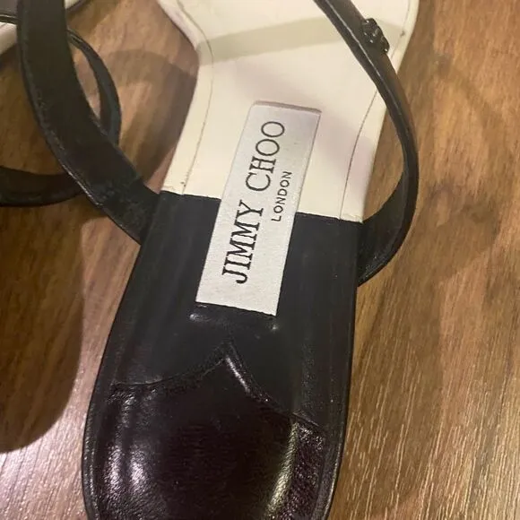 Jimmy Choo Kyda 35 Black and Latte Nappa Leather Sandals