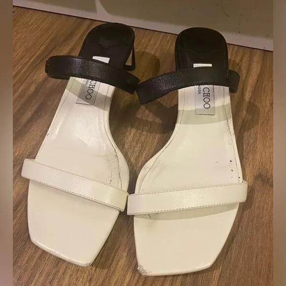 Jimmy Choo Kyda 35 Black and Latte Nappa Leather Sandals