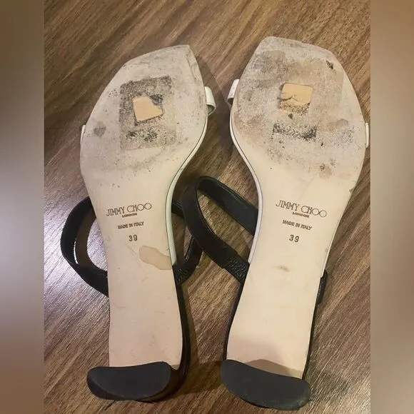 Jimmy Choo Kyda 35 Black and Latte Nappa Leather Sandals