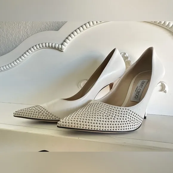 Jimmy Choo Love 100 Pumps White Latte Silver 37.5