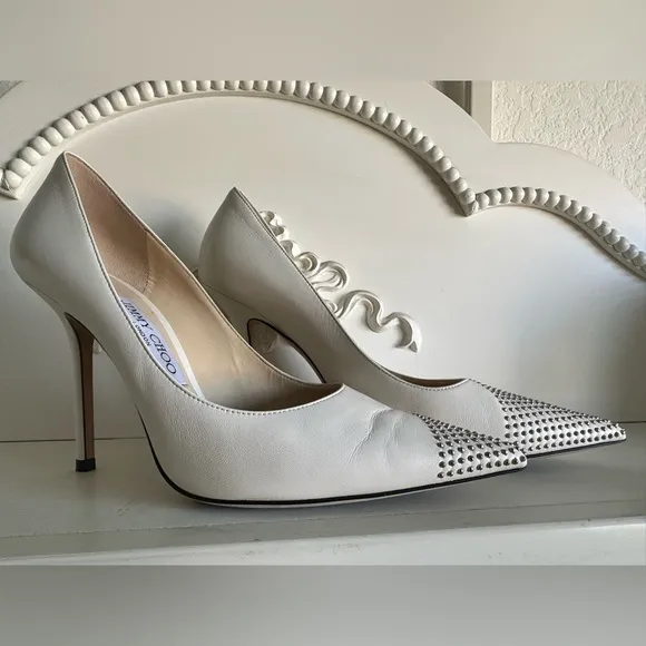 Jimmy Choo Love 100 Pumps White Latte Silver 37.5