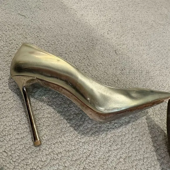 Jimmy Choo Romy 100 Gold Leather Stiletto Pumps Size 9 Women’s