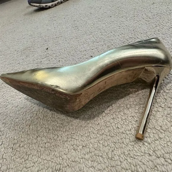 Jimmy Choo Romy 100 Gold Leather Stiletto Pumps Size 9 Women’s
