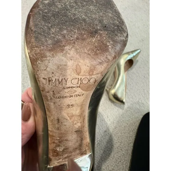 Jimmy Choo Romy 100 Gold Leather Stiletto Pumps Size 9 Women’s