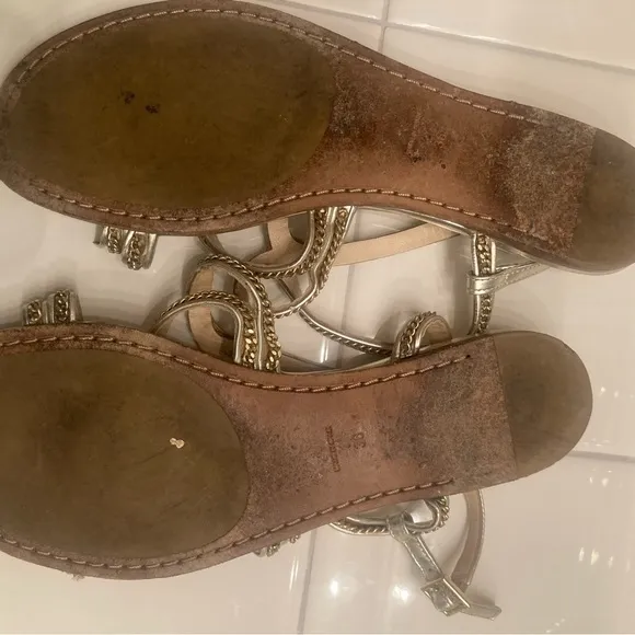 Jimmy Choo Sandals Womens 38 5.5 Chain Shoes flats gold silver leather designer