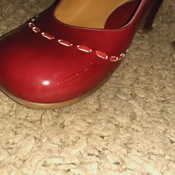 JOHN FLUEVOG-Operetta-Malibran-Mary Janes-Red Wine Patent Leather-Sz 8.5-EX