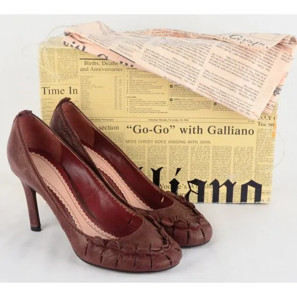JOHN GALLIANO SHOES PUMPS DISTRESSED LEATHER SCALLOPED sz 36.5 / 6.5