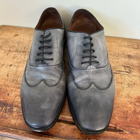 John Varvatos blue gray oxford derby leather formal dress shoes men's sz 13