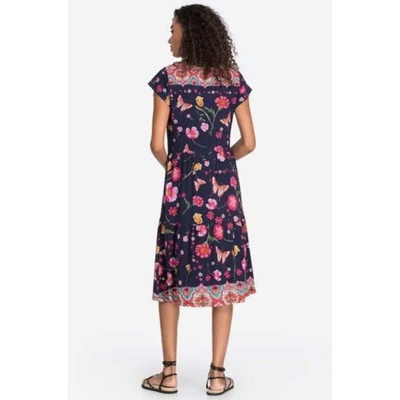 Johnny Was Lindero V-neck Tiered Dress Multi Color Size XLarge