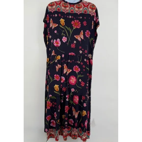 Johnny Was Lindero V-neck Tiered Dress Multi Color Size XLarge