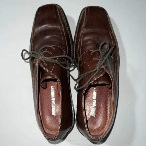 Johnston &amp; Murphy Mens Oxfords Brown Square Toe Dress Shoes 8.5M