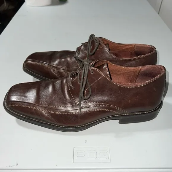 Johnston &amp; Murphy Mens Oxfords Brown Square Toe Dress Shoes 8.5M