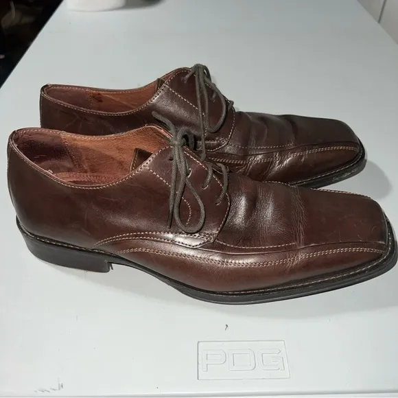 Johnston &amp; Murphy Mens Oxfords Brown Square Toe Dress Shoes 8.5M