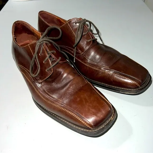 Johnston &amp; Murphy Mens Oxfords Brown Square Toe Dress Shoes 8.5M