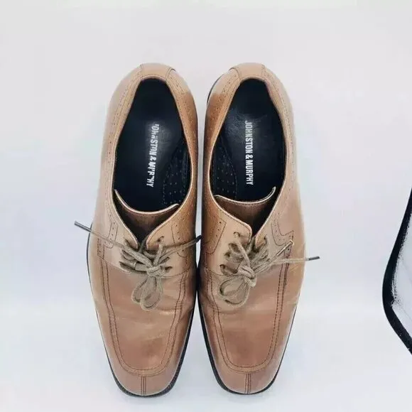 Johnston &amp; Murphy Shoes Mens Size 9 M Brown Oxford Leather Dress Square Toe Shoe