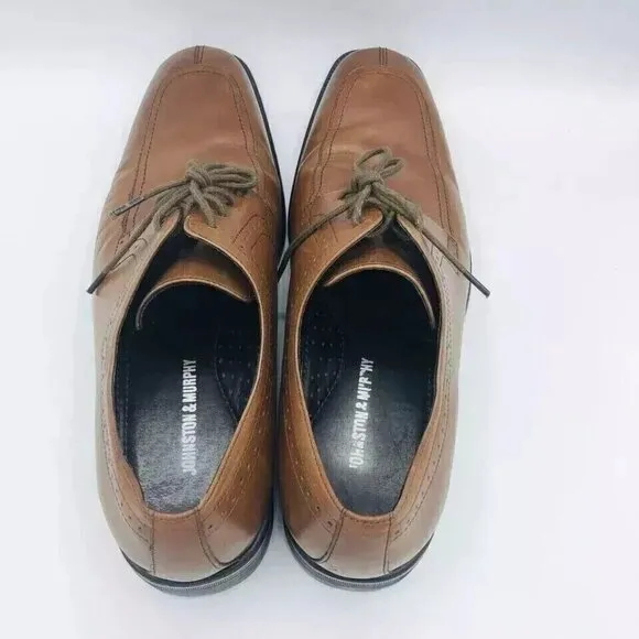 Johnston &amp; Murphy Shoes Mens Size 9 M Brown Oxford Leather Dress Square Toe Shoe
