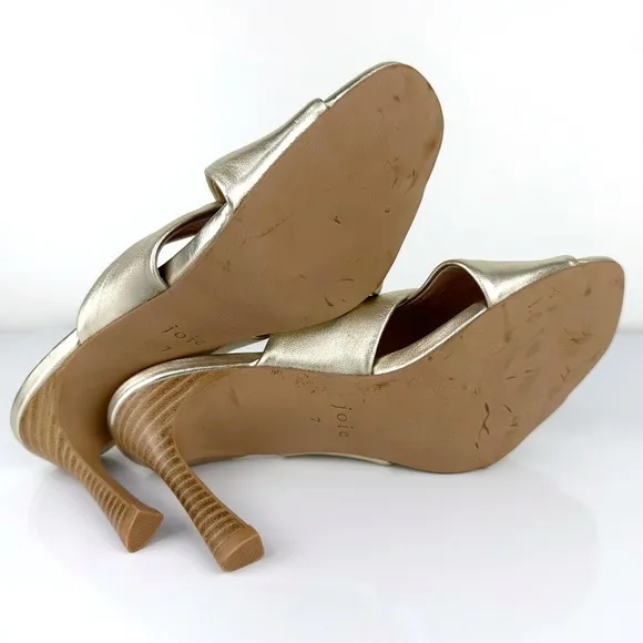 Joie Women's Luce Stacked Heel Crisscross Strap Leather Sandals Gold Size 7