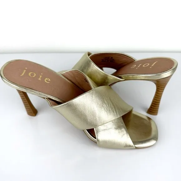 Joie Women's Luce Stacked Heel Crisscross Strap Leather Sandals Gold Size 7