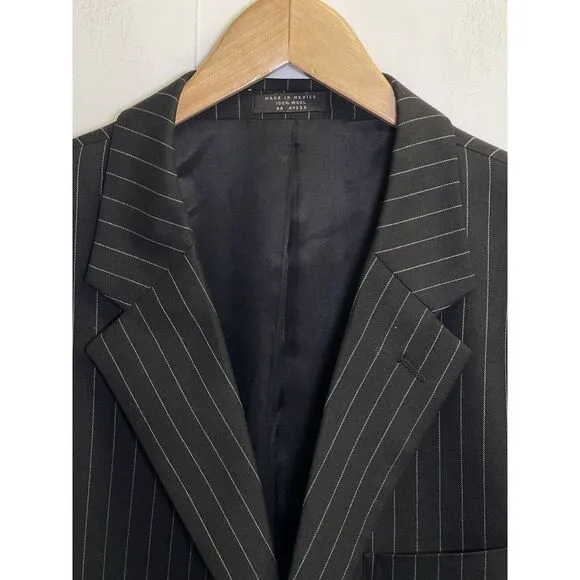 Jones New York Blazer Jacket &amp; Vest Set Mens‎ Size 46L 100% Wool Navy Pinstriped