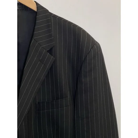 Jones New York Blazer Jacket &amp; Vest Set Mens‎ Size 46L 100% Wool Navy Pinstriped