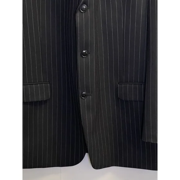 Jones New York Blazer Jacket &amp; Vest Set Mens‎ Size 46L 100% Wool Navy Pinstriped