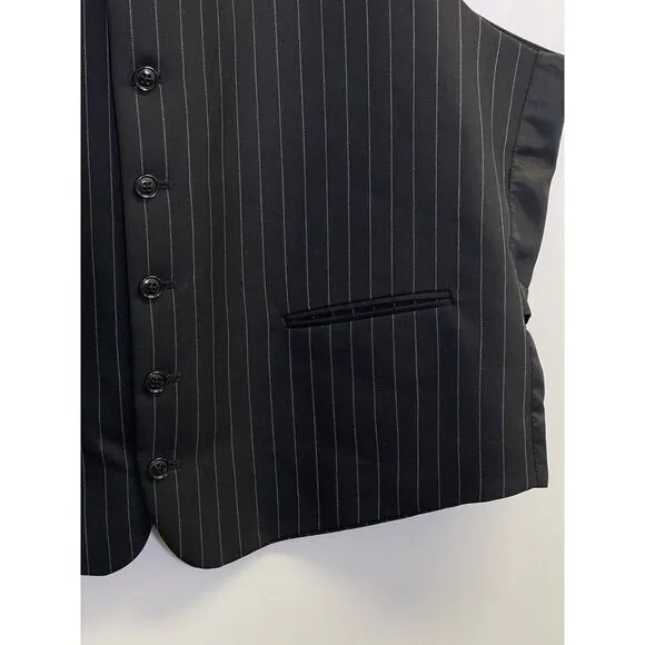 Jones New York Blazer Jacket &amp; Vest Set Mens‎ Size 46L 100% Wool Navy Pinstriped