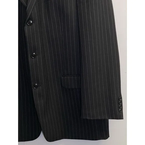 Jones New York Blazer Jacket &amp; Vest Set Mens‎ Size 46L 100% Wool Navy Pinstriped