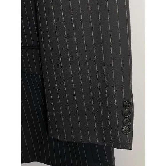 Jones New York Blazer Jacket &amp; Vest Set Mens‎ Size 46L 100% Wool Navy Pinstriped