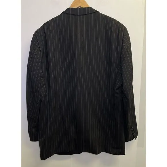 Jones New York Blazer Jacket &amp; Vest Set Mens‎ Size 46L 100% Wool Navy Pinstriped