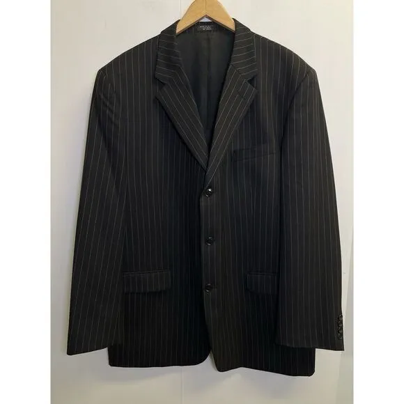Jones New York Blazer Jacket &amp; Vest Set Mens‎ Size 46L 100% Wool Navy Pinstriped