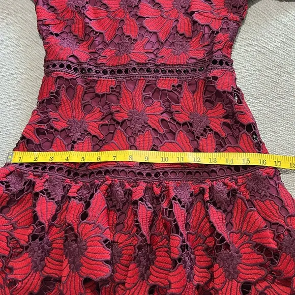 Just Me Embroidered Cutout Floral Lace Tiered Ruffed Dress Formal Party Womens S