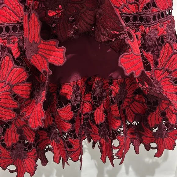 Just Me Embroidered Cutout Floral Lace Tiered Ruffed Dress Formal Party Womens S