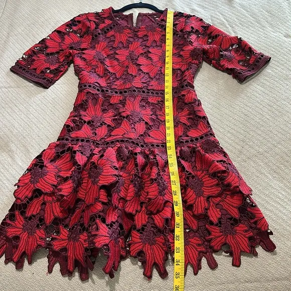 Just Me Embroidered Cutout Floral Lace Tiered Ruffed Dress Formal Party Womens S