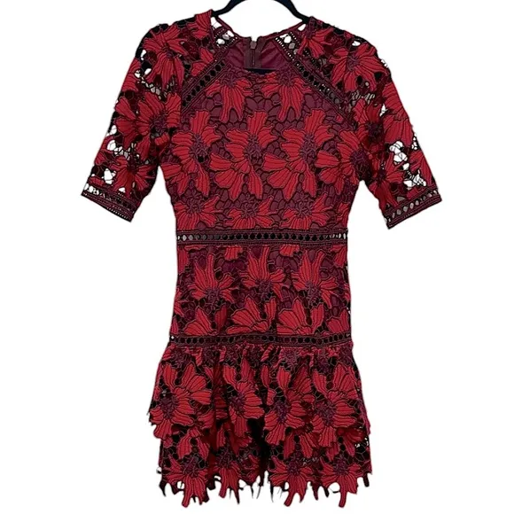 Just Me Embroidered Cutout Floral Lace Tiered Ruffed Dress Formal Party Womens S
