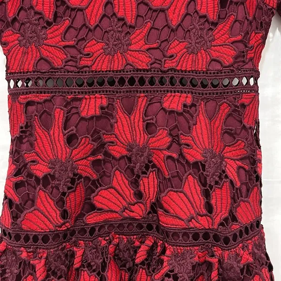 Just Me Embroidered Cutout Floral Lace Tiered Ruffed Dress Formal Party Womens S