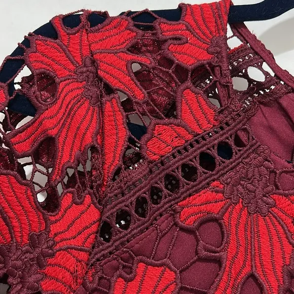 Just Me Embroidered Cutout Floral Lace Tiered Ruffed Dress Formal Party Womens S