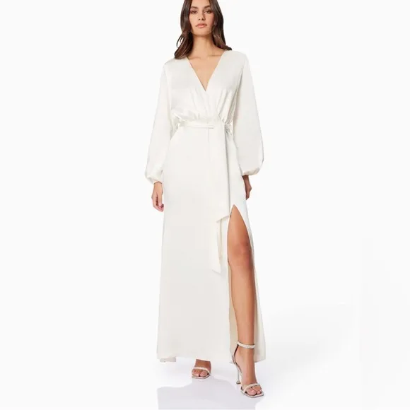 Kai V Neck Tie Maxi Dress In White, Ellliat, NWT$129 $300 Size: MElliatt