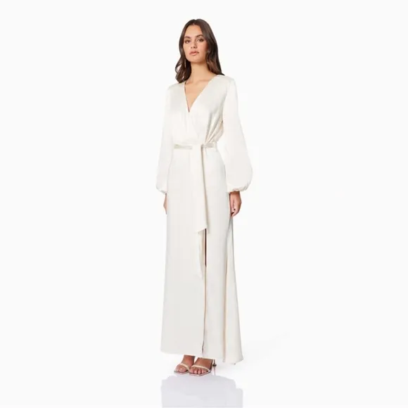 Kai V Neck Tie Maxi Dress In White, Ellliat, NWT$129 $300 Size: MElliatt