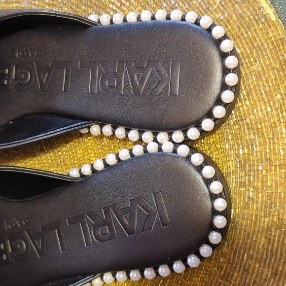 Karl Lagerfeld NEW Black Pearl-Trimmed Mules