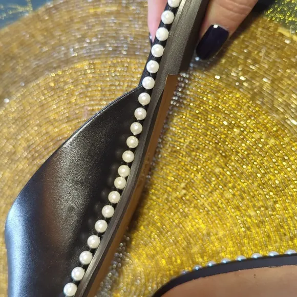 Karl Lagerfeld NEW Black Pearl-Trimmed Mules