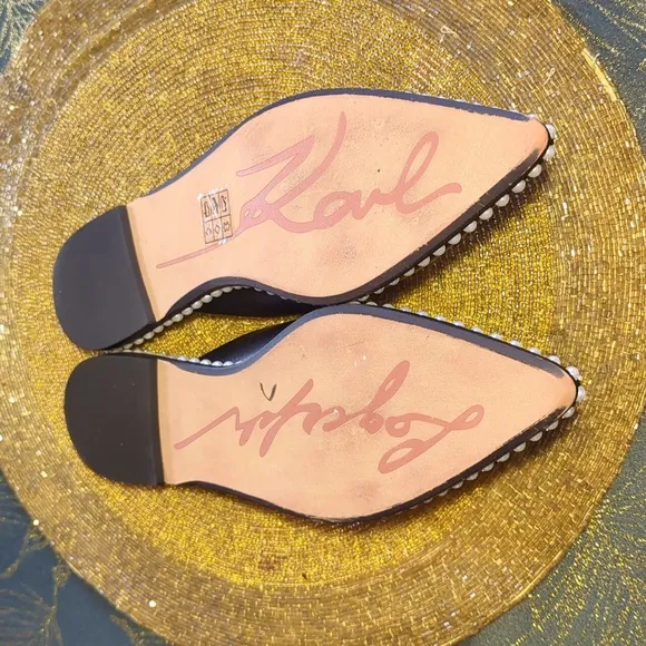 Karl Lagerfeld NEW Black Pearl-Trimmed Mules